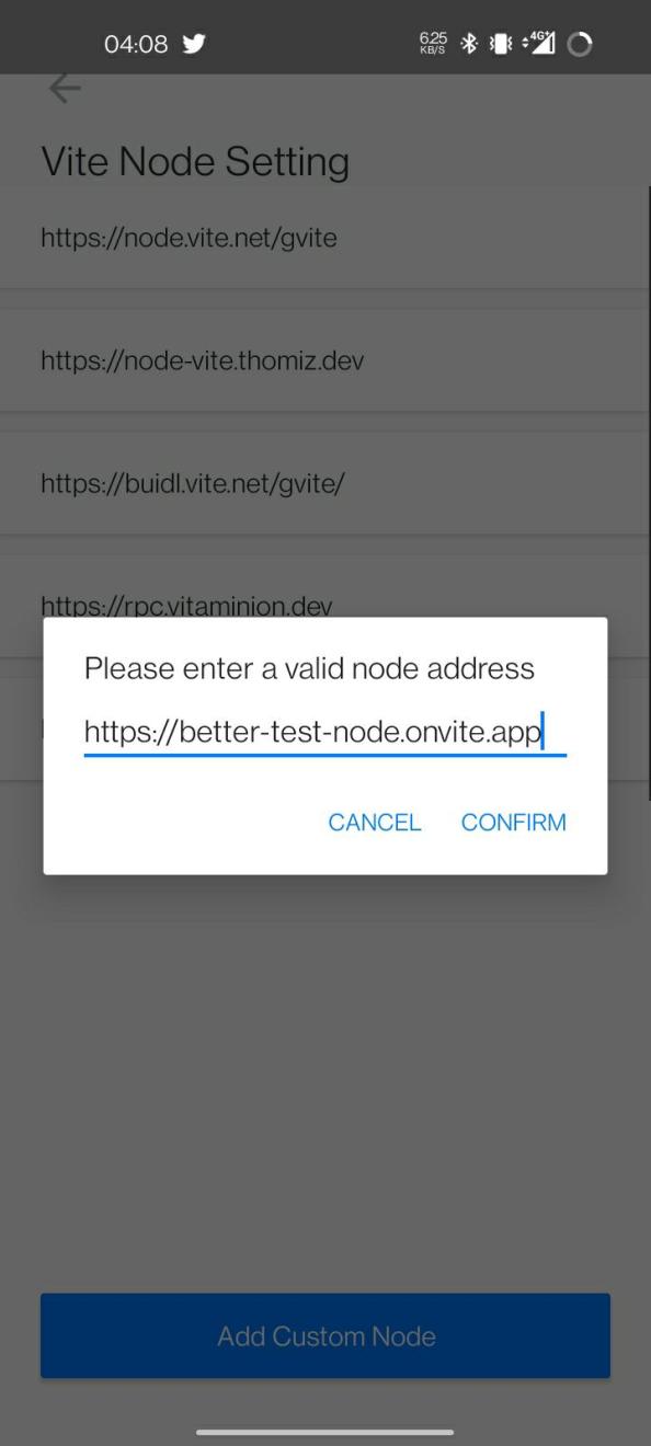 adding a custom node in Vite wallet